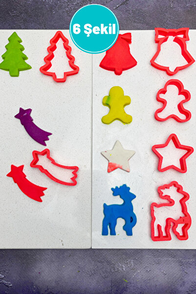 woof things Yılbaşı Temalı 6 Çeşit Kurabiye Kalıbı 5-6 CM Yıldız,Geyik,Gingerbread,,Çan,Ağaç,Kayan Yıldız Şekil