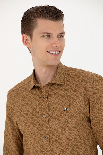 U.S. Polo Assn. Ανδρικό μακρυμάνικο πουκάμισο χακί 1687387