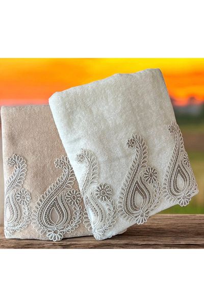 Çeyiz Bahçesi Σετ πετσετών Cream Cappuccino Dowry Garden Crescent Διπλό