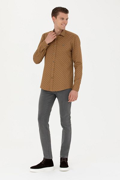 U.S. Polo Assn. Ανδρικό μακρυμάνικο πουκάμισο χακί 1687387