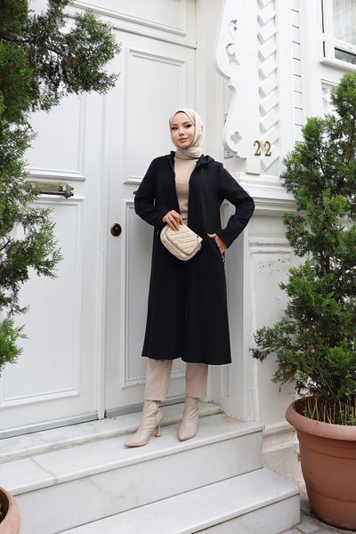 Atelier Lina Women's Cashew Coat with Hooded Zippered Pockets