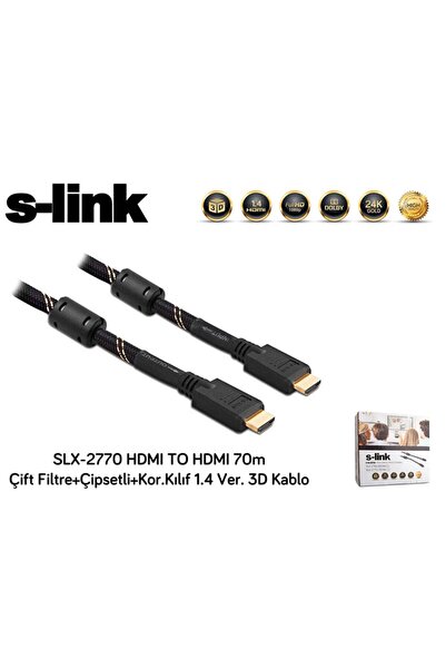 Nusrat Bilişim S-link SLX-2770 HDMI إلى HDMI 70 متر فلتر مزدوج + شرائح + حافظ...