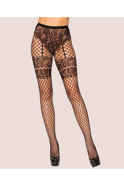İntive Lingerie Чорапогащи с жартиера Intive с дантелен шарен дизайн и мрежест дизайн - 15541