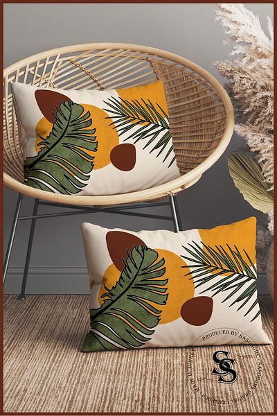 SasoHome Special Design Honey Color Palm Designed 2-Piece Rectangular Throw Pillow Cover