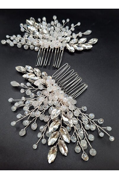 gelin İkili taşlı toka,ikili tarak toka,gelin tokası,tasarım toka