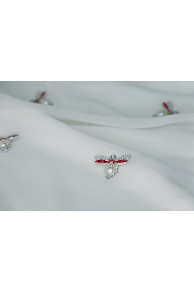 CYB STUDİO Red Silver Stone Bee Shape Stainless Steel Charm