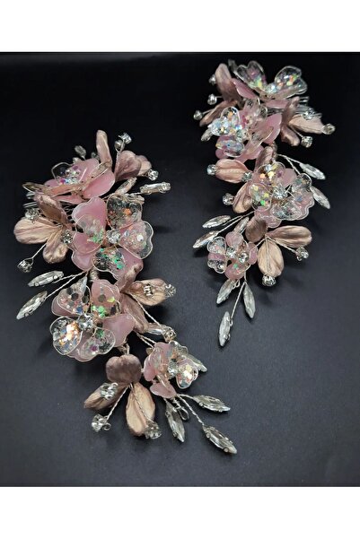 gelin Pembe toka,çiçekli saç aksesuarı,ikili çiçek toka seti