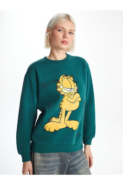LC Waikiki Hanorac gros pentru femei Lcwk Crew Neck Garfield imprimat
