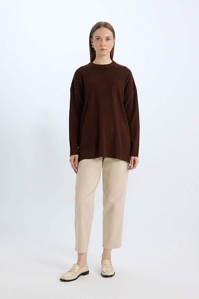 DeFacto Relax Fit Crew Neck Basic Απλό Πλεκτό Πουλόβερ τουνίκ E2938ax24wn
