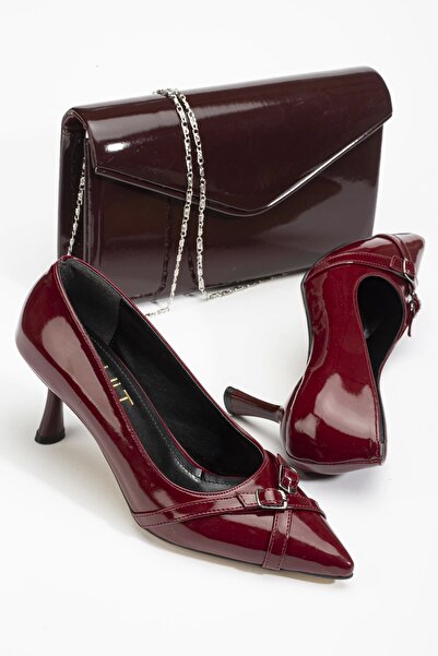 Satenora Valeria Burgundy Patent Leather Stiletto & Bag Set