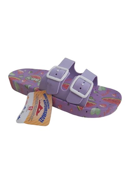 GEZER Papuci de mers zilnic pentru femei, cu model liliac-pepene verde, cu cataramă dublă, talpă anti-alunecare