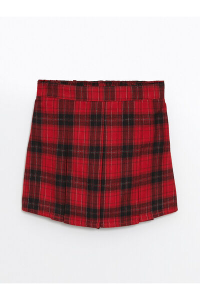 LC Waikiki Lcw Kids Red Elastic Waist Plaid Girls' Short Skirt