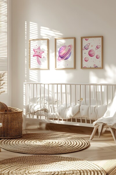 Home 3'lü Pudra Pembesi Gezegen ve Tatlı Yıldız Seti Çocuk ve bebek Odası 3'l...