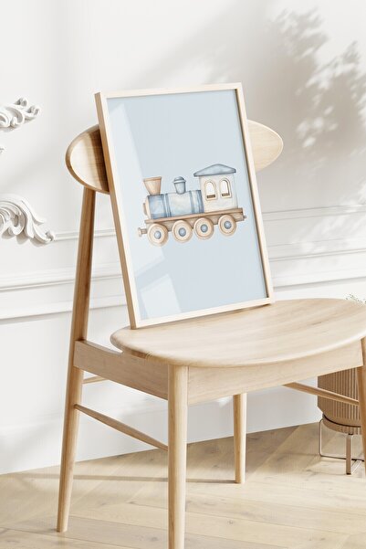 Home 3'lü Buz mavisi Uçak ,araba ,tren Seti, Çocuk ve bebek Odası, Çerçevesiz Poster Seti 3 adet