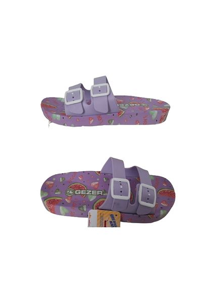 GEZER Papuci de mers zilnic pentru femei, cu model liliac-pepene verde, cu cataramă dublă, talpă anti-alunecare