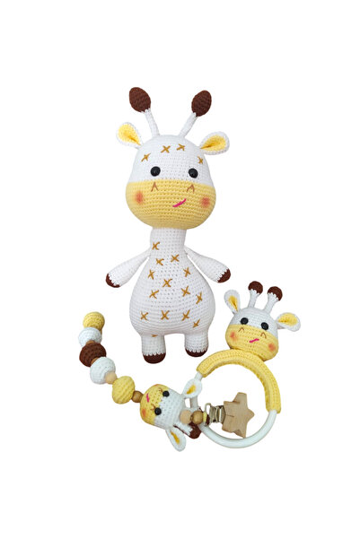 Kids Amigurumi Organik el yapımı Zürafa Üçlü Çıngırak Seti