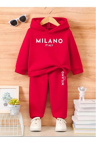 MİLANO KİDS Winter Hooded Bottom Top Tracksuit Set 100% Cotton