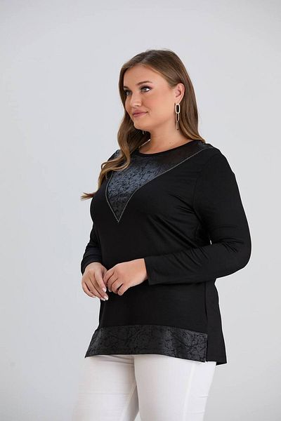 Butik Ayseba Women's Black Leather Detailed Stoned Stylish Tunic Blouse