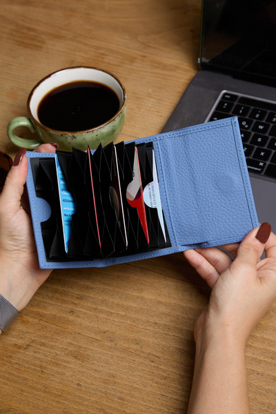 REWİNA 9147 Модель Блакитний жіночий гаманець з натуральної шкіри - Акордеон