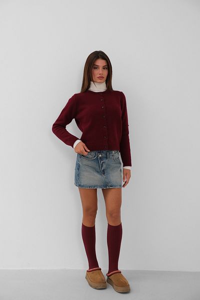 Black Fashion Oversize Basic Claret Red Cardigan