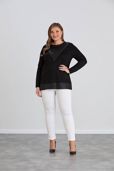 Butik Ayseba Women's Black Leather Detailed Stoned Stylish Tunic Blouse