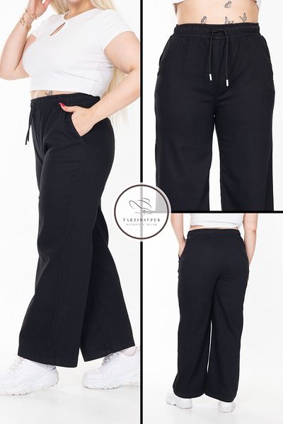 tarzımsüper Plus Size Elastic Waist Comfort Model Wide Leg High Waisted Soft Texture Jeans Jeans
