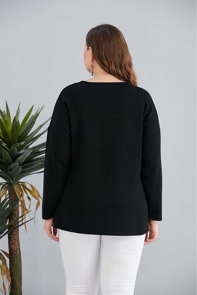 Butik Ayseba Women's Black Leather Detailed Gilt Stylish Tunic Blouse