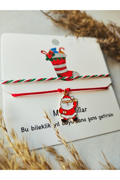 Atölye Merdiven Stylish Christmas Bracelet Gift with 2 Enameled Santa Claus Detail