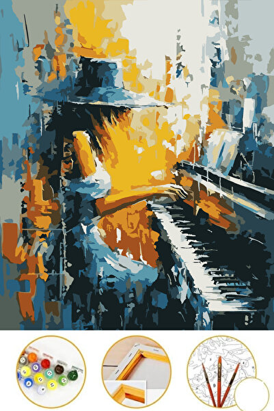 Puzzle Sayılarla Boyama Tuval Seti Fırça Boya Dahil (çıtalı) 3x50 Cm - Piyano