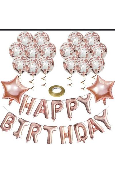 DÜVENCİ TİCARET Happy Birthday Foil Balloon Set with Transparent Balloon