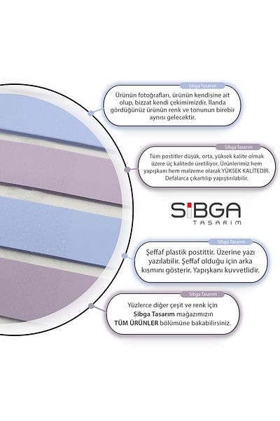 sibga tasarım Transparent Colored Post-It Note Paper - 200 Sheets Bookmark Sticker