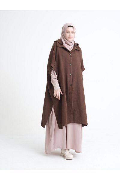Enans Design Γυναικείο πόντσο Tweed Poncho με γιακά δικαστή