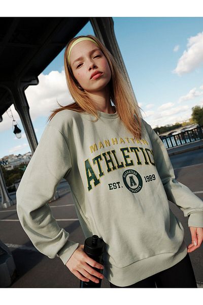 LC Waikiki Γυναικείο χοντρό φούτερ με στάμπα Lcwk Crew Neck