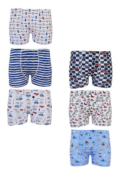 Tutku Set of 6 Boys Colorful Boxers Patterned Printed Cotton Comfortable