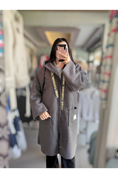 Sublime Butik Kadın Füme Fermuarlı Çift Cepli Uzun Yün Hırka