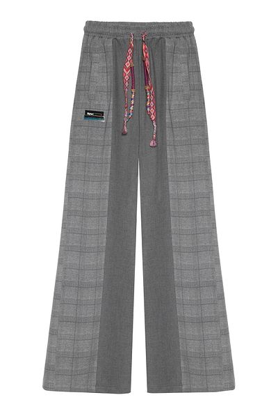 Quzu Gray Color Matched Tie-Up Trousers