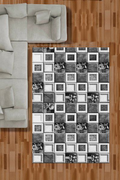 Viyana Home Dijital Baskılı Kaymaz Taban Yıkanabilir Patchwork Desen Yolluk M...