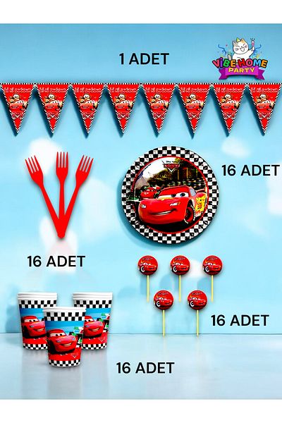 VibeHome 16 Person Cars Themed Eco Set - Birthday Party and Fun Events