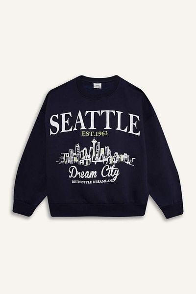 DeFacto Girl's Relax Fit Crew Neck Printed Sweatshirt D4384A824Wn