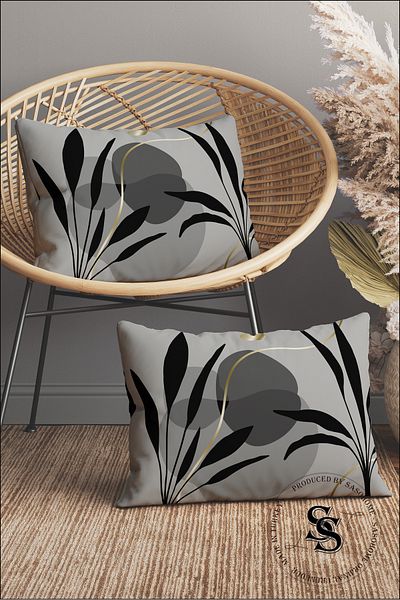 SasoHome Set of 2 Rectangular Throw Pillow Covers with Black Leaves Pattern on Gray Background