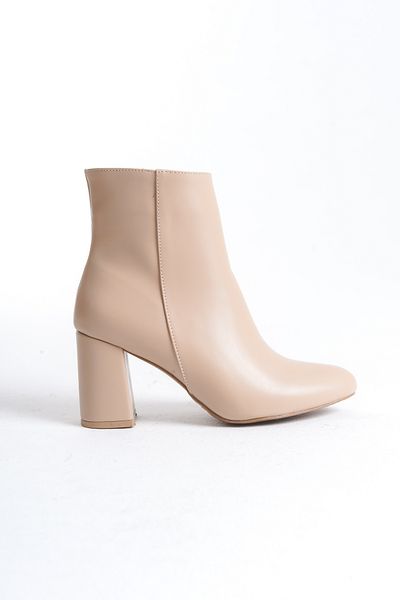MARSEDO Γυναικείες μπότες Dara Beige - Πλαϊνό φερμουάρ, Οβάλ Μύτη, Χοντρό τακούνι