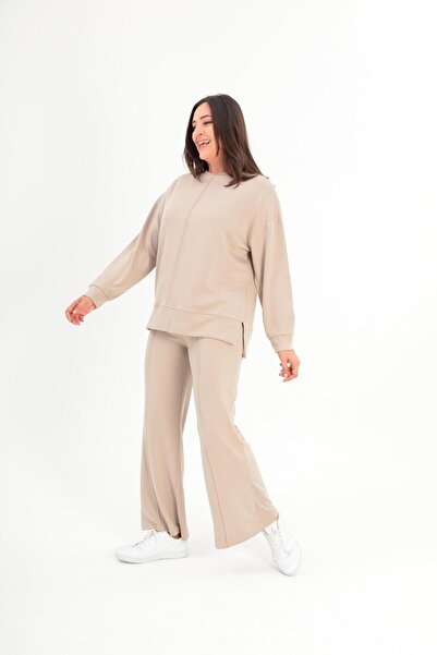 Ebsumu Women's Plus Size Premium Sho Fabric Spanish Leg Stylish Stone Tracksuit Set