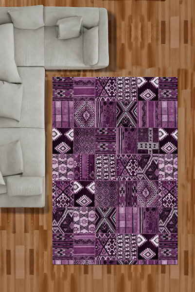 Viyana Home Dijital Baskılı Kaymaz Taban Yıkanabilir Patchwork Desen Yolluk M...