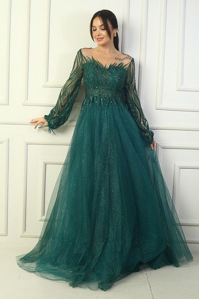 By Saygı Women's Sequin Detailed Lace up Back Lining Silvery Long Evening Dress