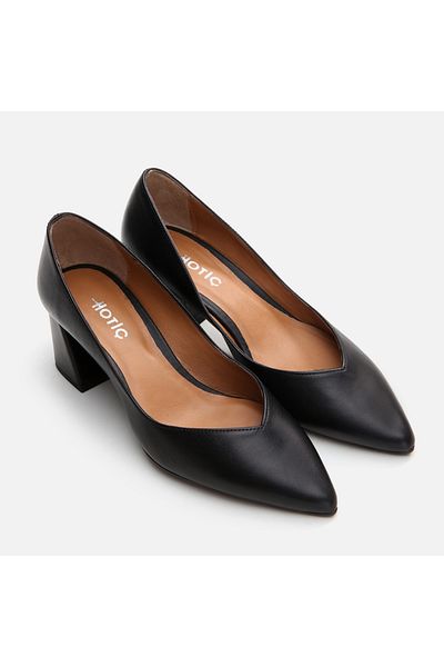 Hotiç Genuine Leather Black Women's Thick Heel