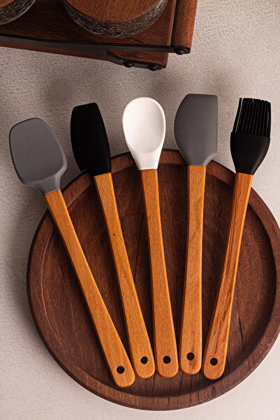 Snippy Daily - 5-Piece Bamboo Handle Silicone Spatula Set 21 cm Kitchen Set Spoon Spatula Set