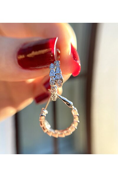 zeyyn silver 925 AYAR GÜMÜŞ YILAN MODEL HALKA ZİRKON TAŞLI KÜPE