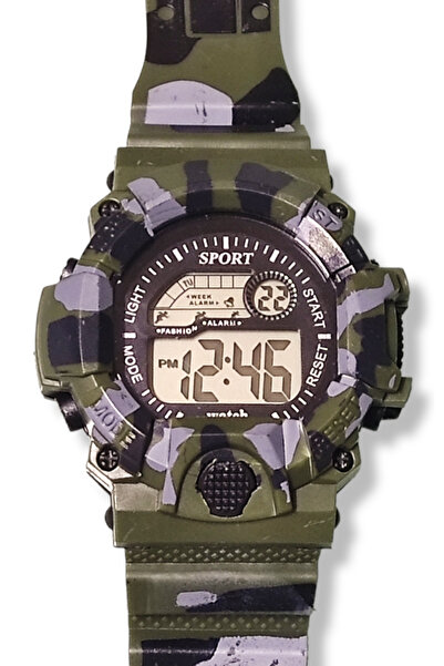 ZAVİRA Erkek Dijital Çocuk Kol Saati Asker Kamuflaj Desenli Spor Renkli Yeşil