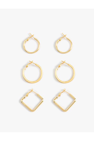 Koton Set of 3 Geometric Steel Blended Hoop Earrings