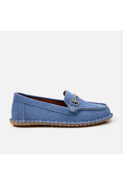 Hotiç Blue Genuine Leather Women's Loafer